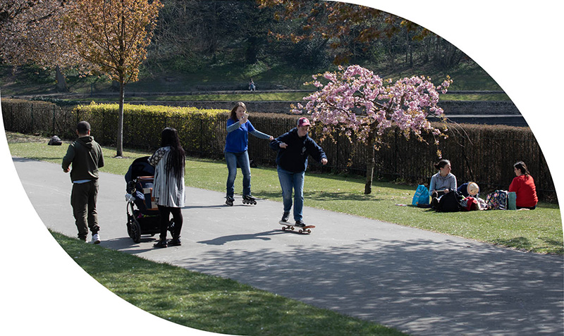 People walking in a park