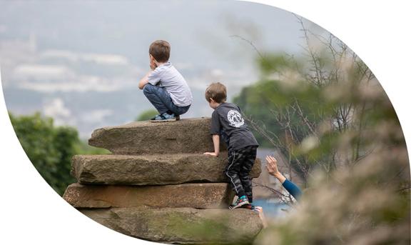 Children climbing on rocks